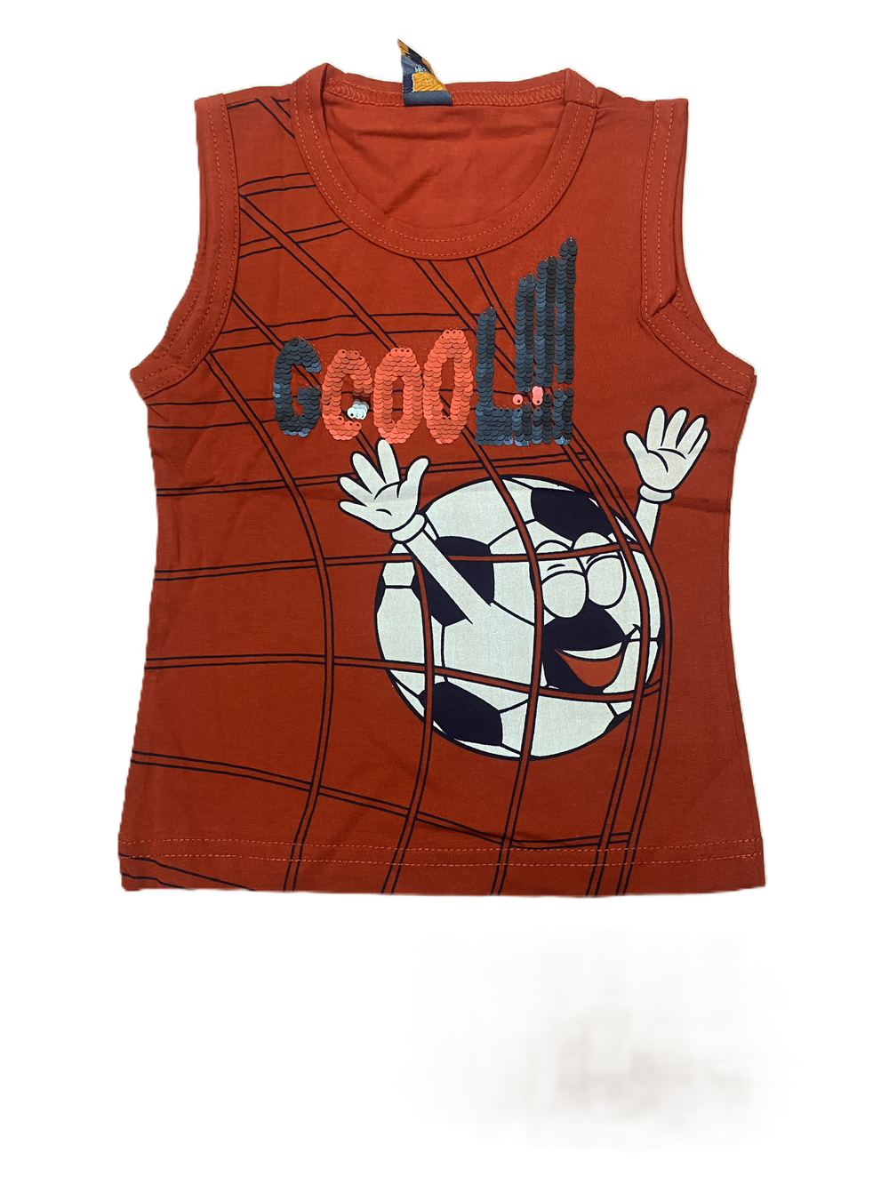 Майка на мальчика произ-во Турция из 100% хлопка красная с пайетками на рост 80,86 см