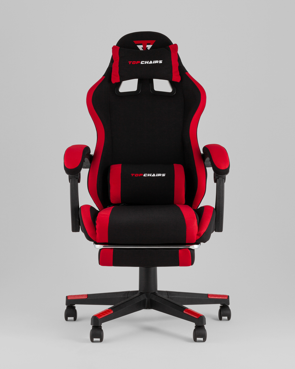 Кресло спортивное TopChairs Prophet с оттоманкой ткань черно-красный