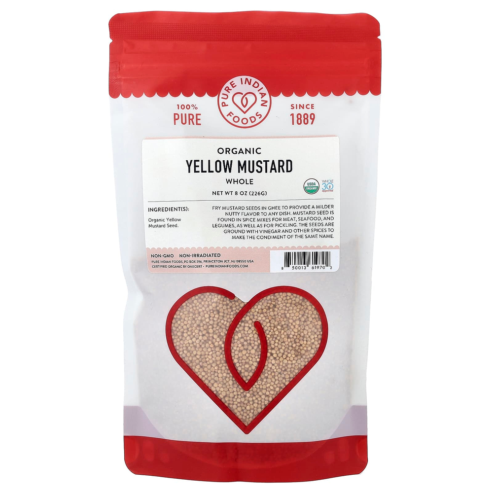 Pure Indian Foods, Органическая желтая горчица, цельная, 226 г (8 унций)