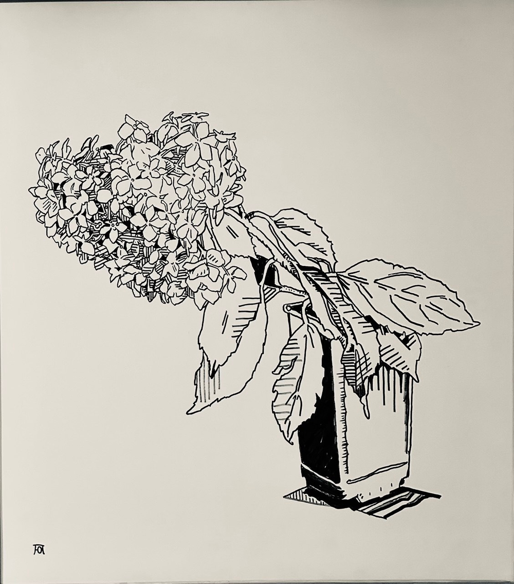 «Гортензия» 2026 г. Юлия Похалецкая 91х82 см (маркер, мдф)