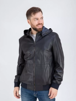 Куртка кожаная демисезонная с капюшоном Турция
