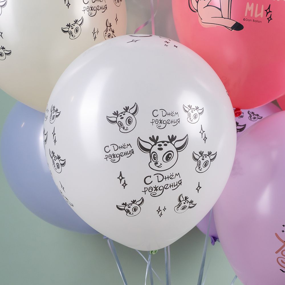 Шар (12''/30 см) Олененок в цветах, Ассорти, макарунс, 5 ст, 25 шт.