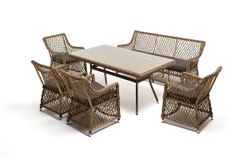 "Катания" обеденная группа плетеная на 6 персон, цвет соломенный