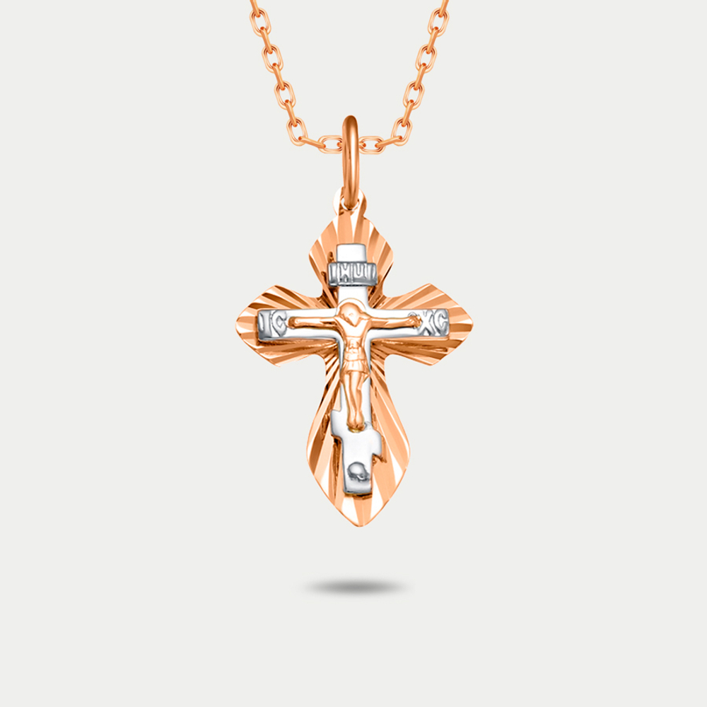 Крест женский православный из розового золота 585 пробы без вставок (арт. ПШ0457)
