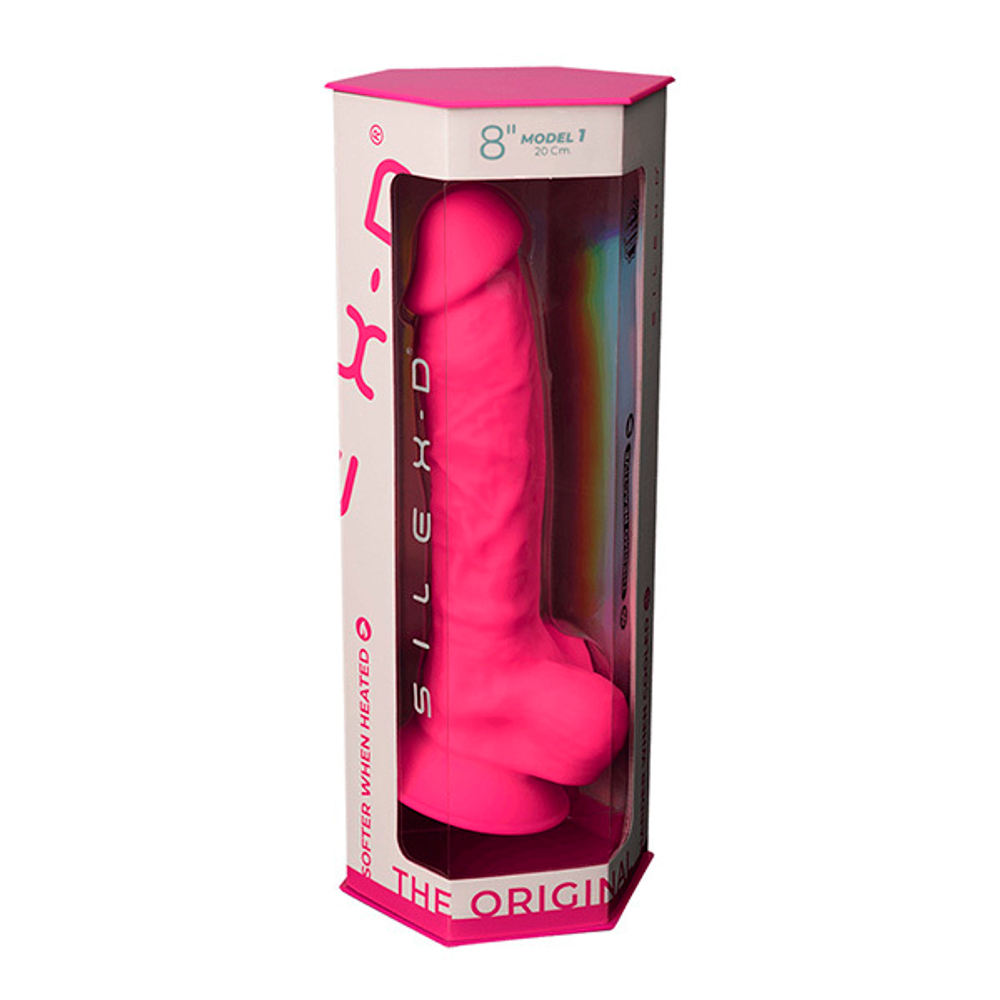 Розовый фаллоимитатор 20см на присоске с мошенкой SilexD Premium Silicone Dildo 8" Model 1