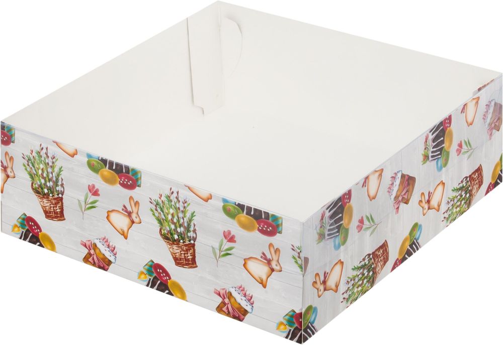 Коробка для зефира, 200*200*70, белая с пластиковой крышкой ПАСХА