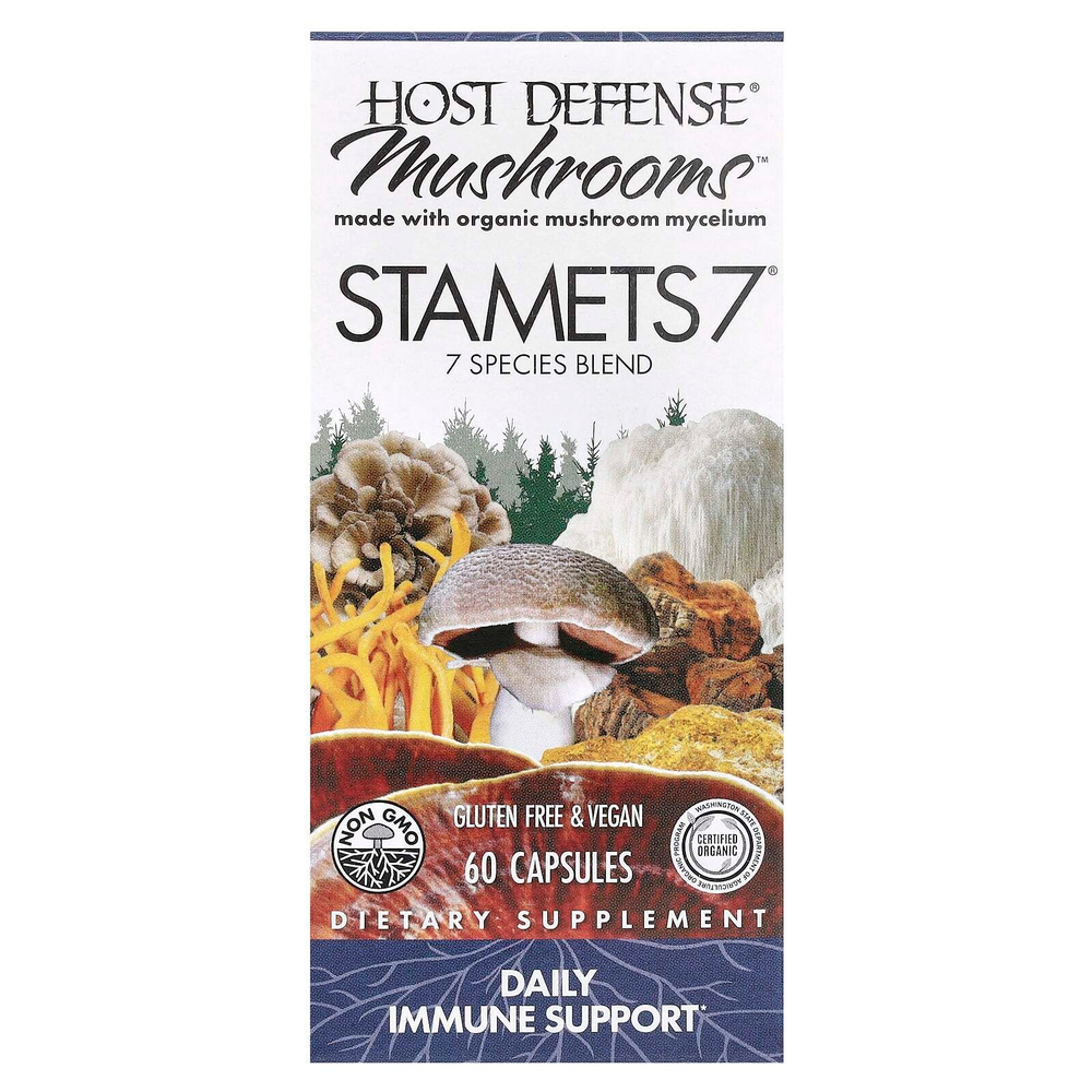Host Defense, Stamets 7, ежедневная поддержка иммунитета, 60 вегетарианских капсул