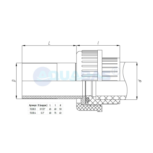 ТО.00.3 Вставка с муфтой разъёмной ПВХ д.50, 1,5''