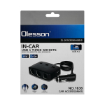 Разветвитель авто Olesson NO.1636 (2USB/3 розетки 100Вт)