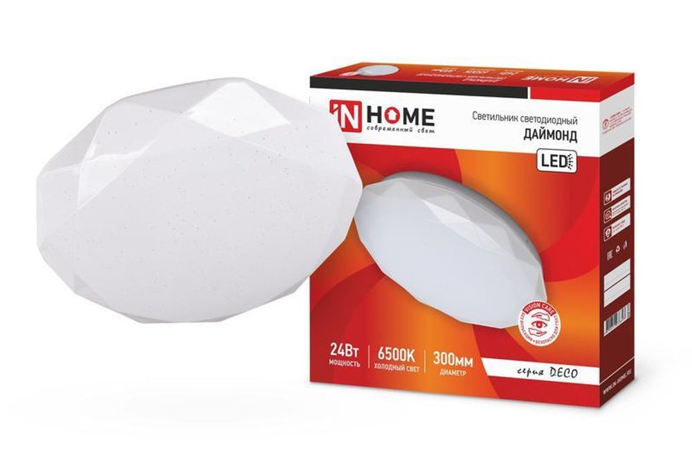 Светильник светодиодный DECO ДАЙМОНД 24Вт 6500К 2160лм 230В 330х55мм IN HOME 4690612033693 Светильник светодиодный DECO ДАЙМОНД 24Вт 6500К 2160лм 230В 330х55мм IN HOME 4690612033693