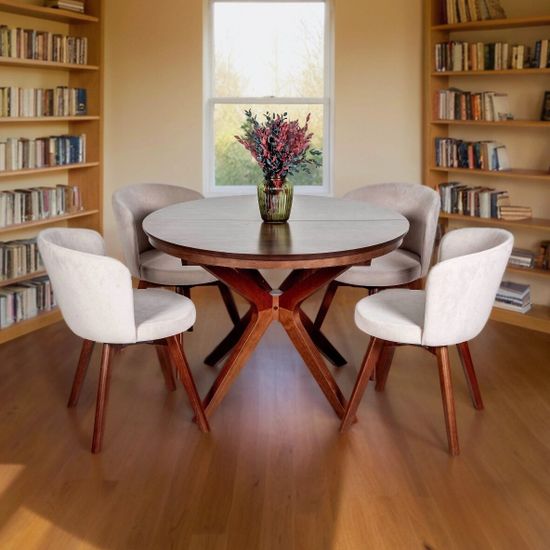 Комплект Стол VERONA 1100 CV с круглой столешницей + 4 стула СИТИ-ВР (вращающийся) с мягкой спинкой / Американский орех