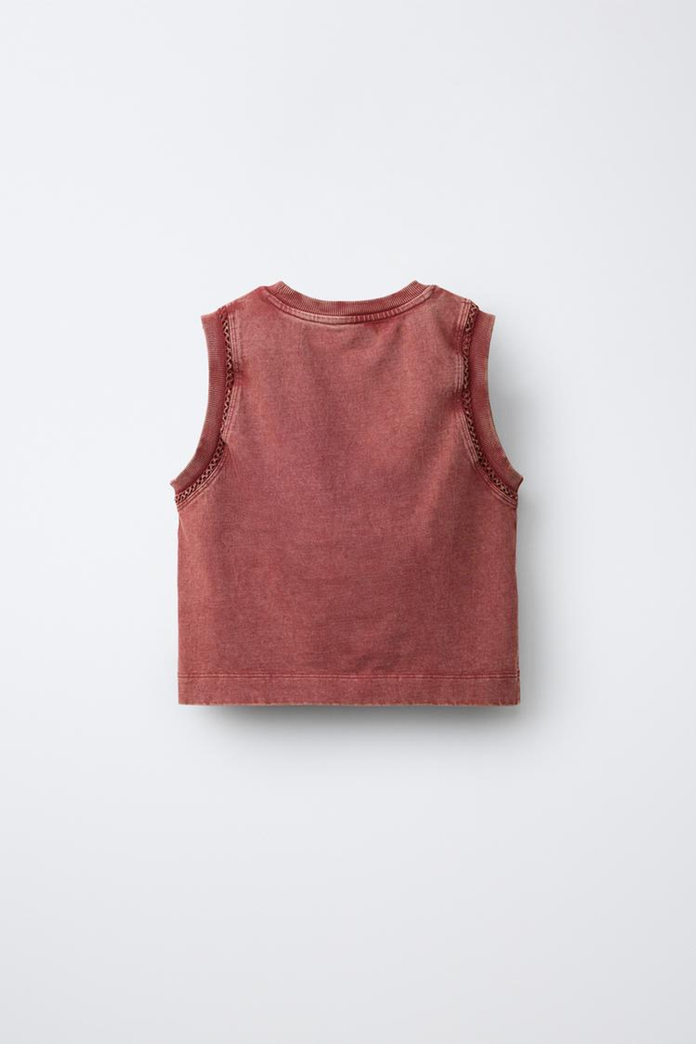 ZARA ТОП ИЗ ПЛОТНОГО ТРИКОТАЖА С ВЫШИВКОЙ, ТЕРРАКОТОВЫЙ