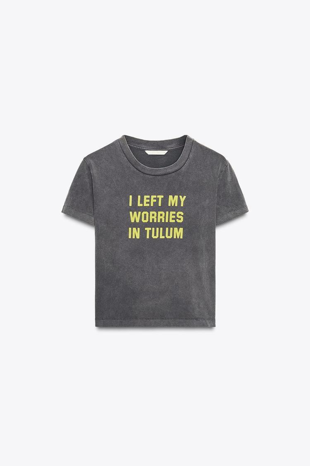 ZARA ФУТБОЛКА ИЗ ТКАНИ С ЭФФЕКТОМ ПОТЕРТОСТИ С НАДПИСЬЮ, АНТРАЦИТОВО-СЕРЫЙ