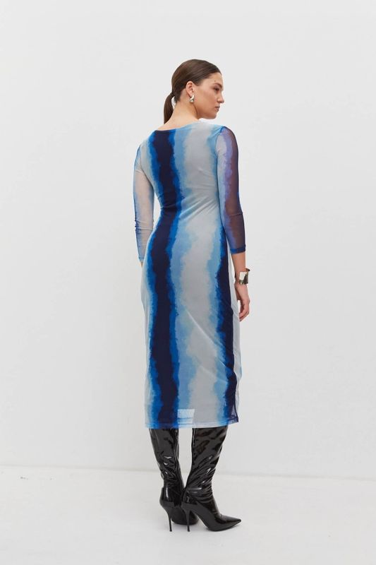Платье из сетки, принт синий