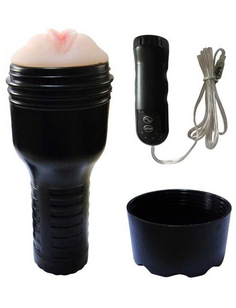 Мастурбатор-киска с вибрацией в футляре Hustler (4 режима) (Цвет: телесный с черным)