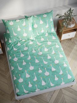 Постельное белье Полисатин Мечта "Гуси-Гуси" евро Наволочка 50х70 см 2 шт Простынь на резинке 180x200 см Пододеяльник 200x215 см