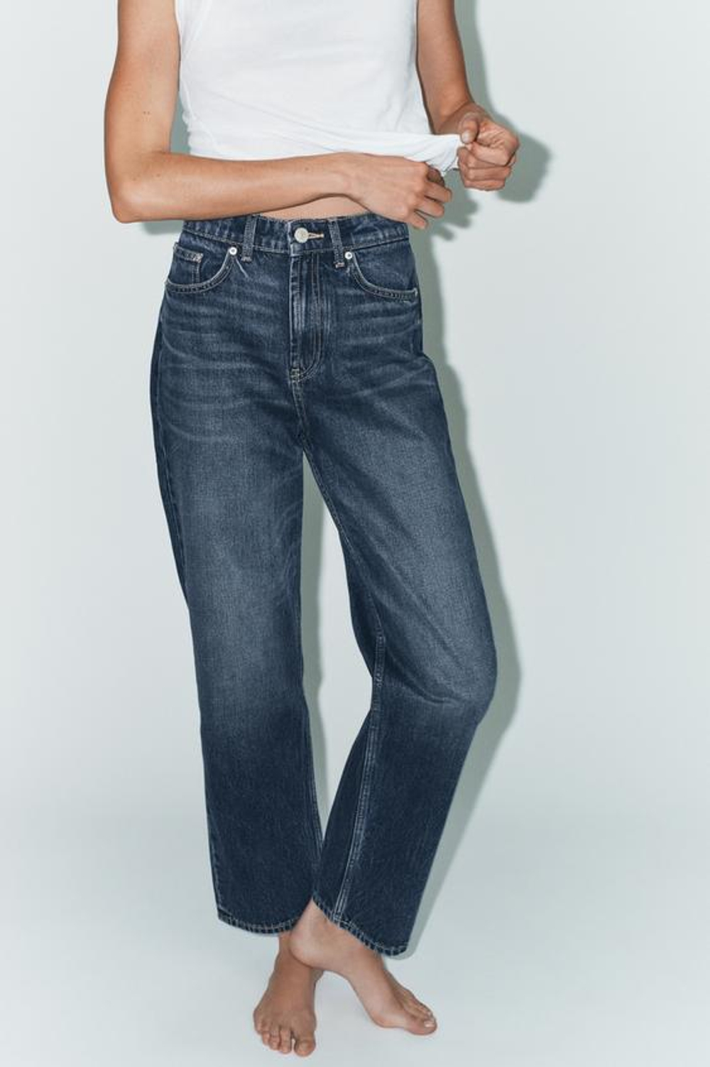 ZARA ДЖИНСЫ TRF MOM FIT С ВЫСОКОЙ ПОСАДКОЙ, МОРСКОЙ СИНИЙ