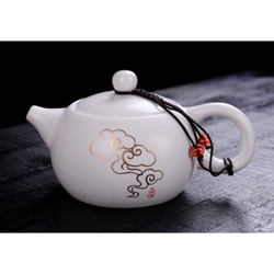 268040.1 Чайник МАТОВЫЙ ФАРФОР "Золотой дымок" h=8см, d=15см, 200мл, фарфор белый