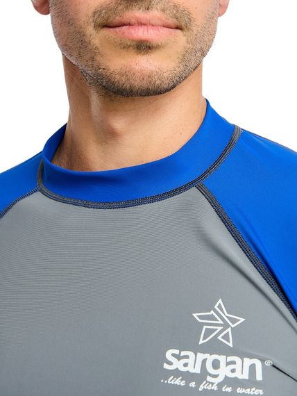Футболка рашгард лонгслив Sargan Агидель UPF 50+ мужская серо-синяя роял-черный