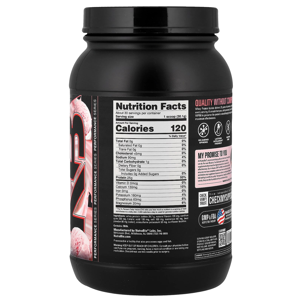 NutraBio, Изолят сывороточного протеина, клубничное мороженое, 907 г (2 фунта)