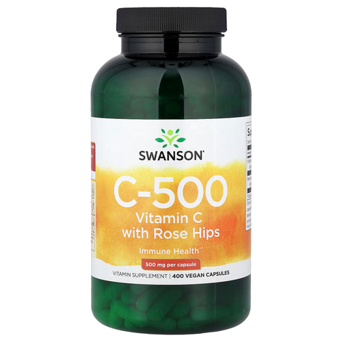 Swanson Vitamins, C-500, витамин C с шиповником, 400 веганских капсул