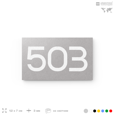 Номер на дверь 503, табличка на дверь для офиса, квартиры, кабинета, аудитории, склада, серая 120х70 мм, Айдентика Технолоджи