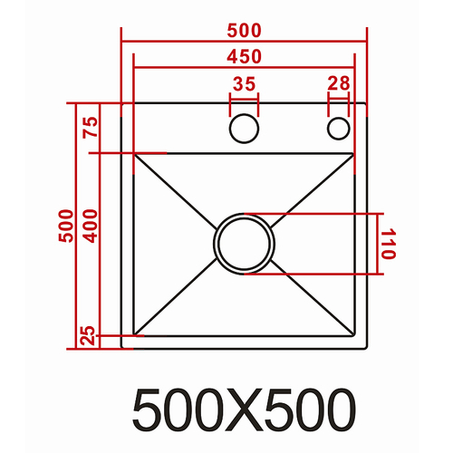 Кухонная мойка AZARIO NICOLE 500х500х220 нержавеющая сталь, в комплекте сифон, диспенсер, коландер, серебро соты (AZS5050H)
