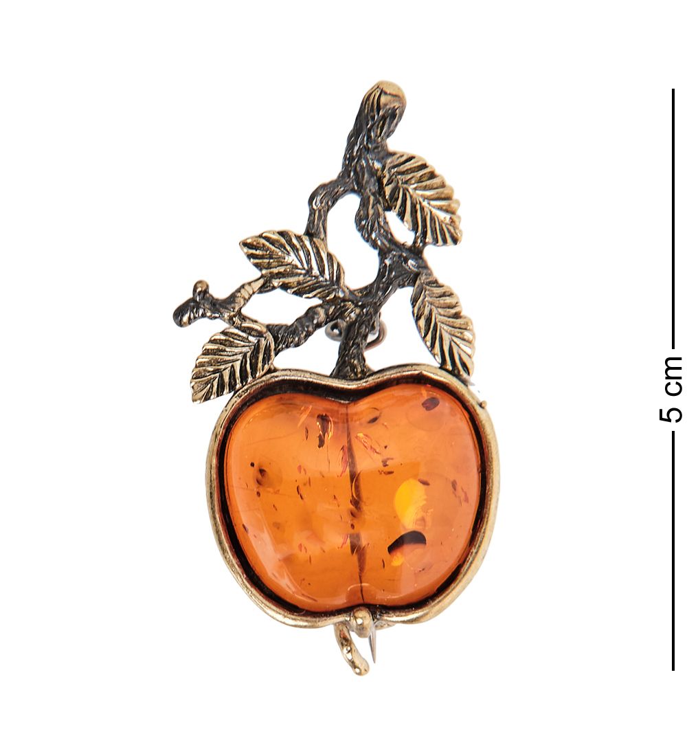 AM-1646 Брошь «Яблочко Наливное» (латунь, янтарь)