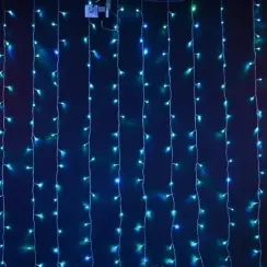 Светодиодный RGB занавес Хамелеон 1.5*2 м., 220V, 200 разноцветных LED ламп, прозрачный ПВХ провод, Rich LED (RL-CS1.5*2-T/ARGB)