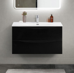 Тумба с раковиной подвесная BelBagno MARINO-CER-MINI-900-2C-SO-NL-P Nero Lucido, раковина белая BB-8099-3-90