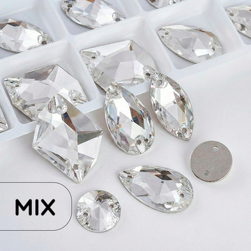 Набор пришивных стеклянных страз (микс форм) — Crystal