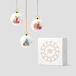 Набор из 3 елочных шаров Farforite «Новогодний сюжет» в подарочной коробке