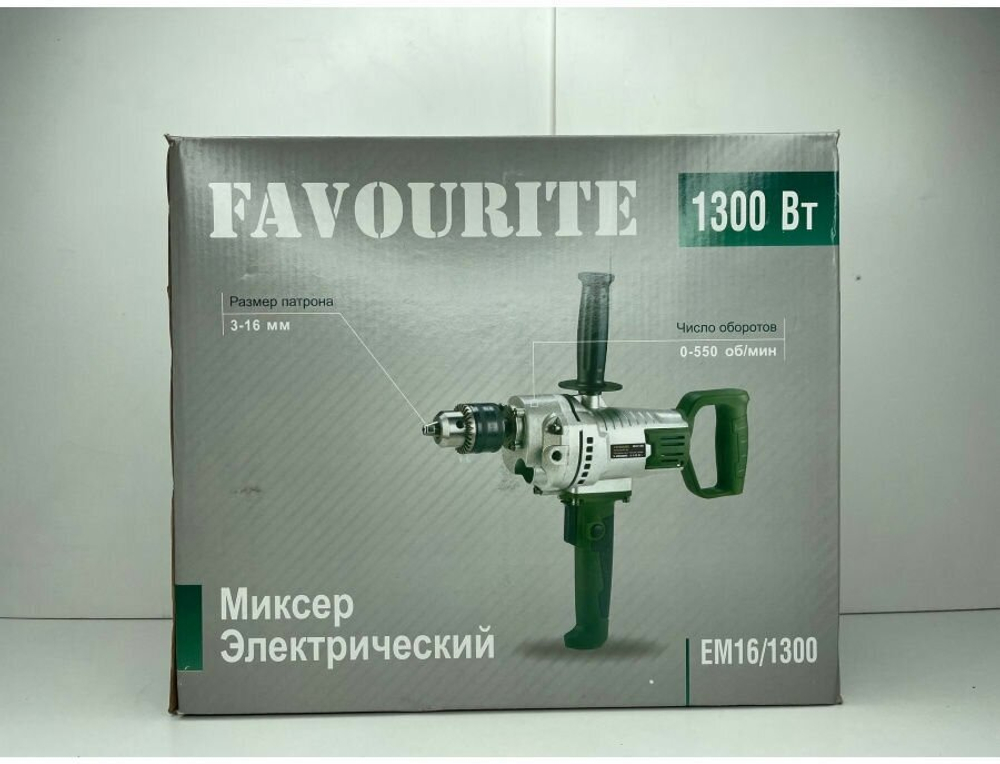Строительный миксер FAVOURITE EM 16/1300, 1300 Вт зеленый/серый