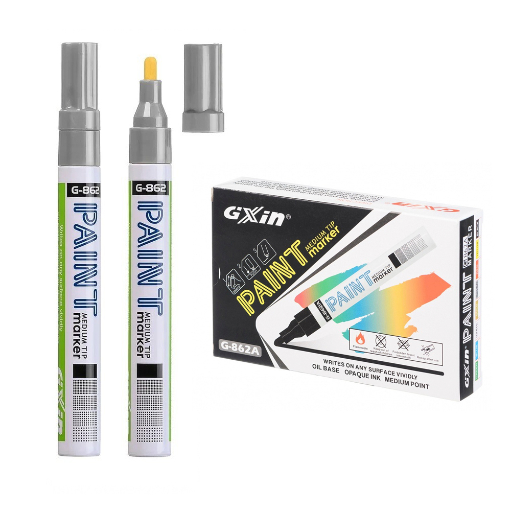 Маркер-краска перманентный Gixin, 14 мм, масляный, 12 шт, серый