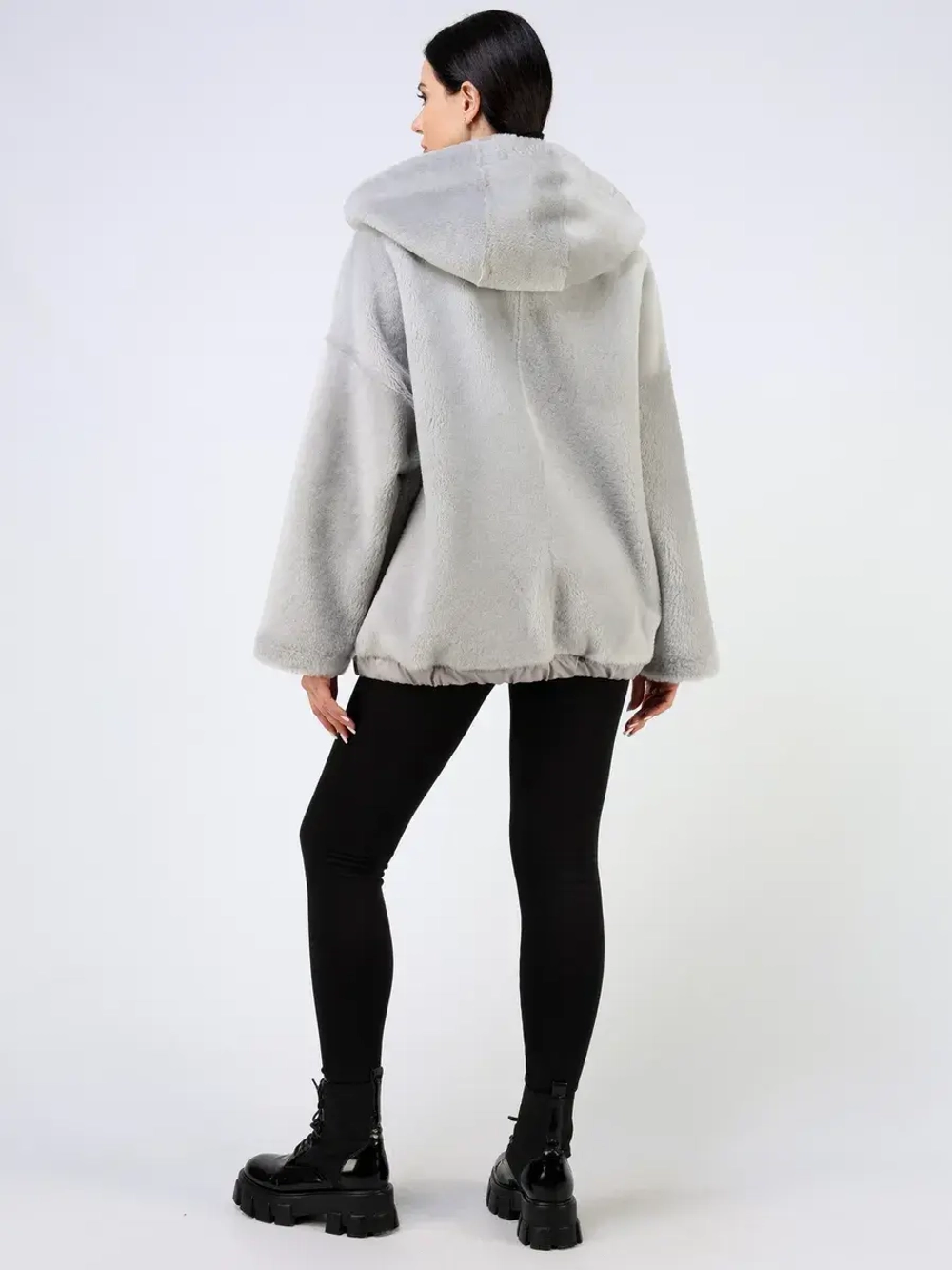 Дубленка зимняя двухсторонняя шуба с капюшоном