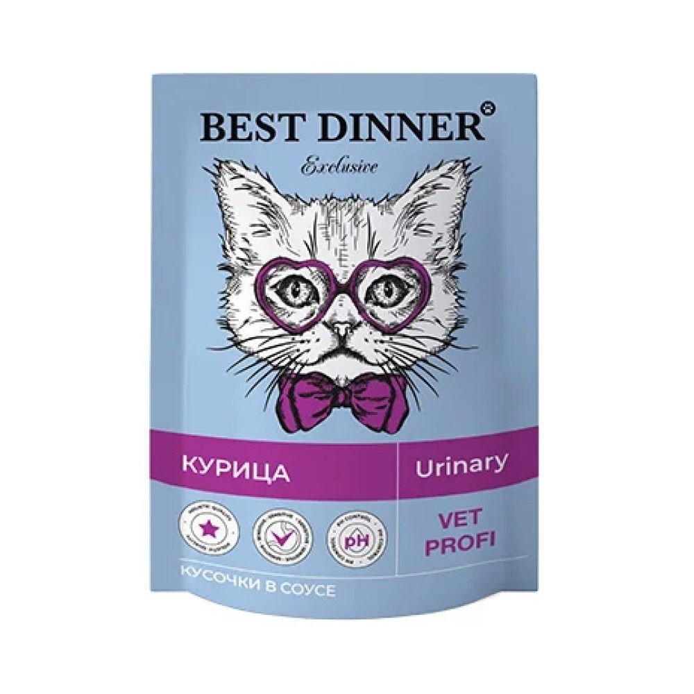 Best Dinner Exclusive Vet Profi Urinary 85 г - консервы (пакетик) для кошек с профилактикой МКБ с курицей (кусочки в соусе)