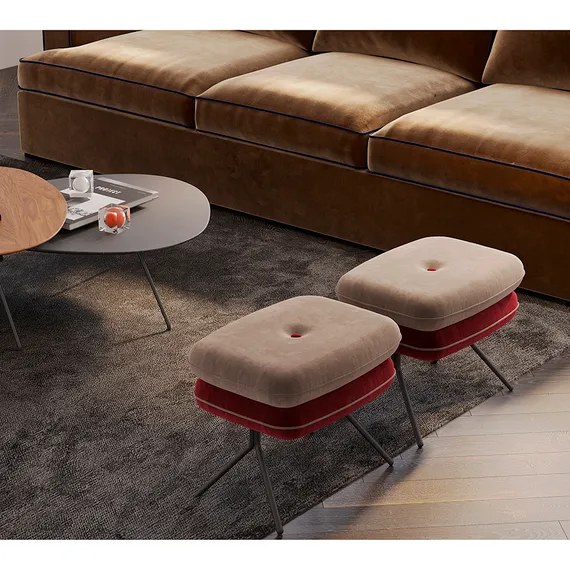 Пуф Pea, велюр, бежевый/бордовый