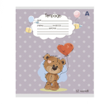 Тетрадь 12л., клетка, Alingar, скрепка, блок офсет, 100% белизна, мелованный картон (стандарт), "Плюшевые мишки", 5 дизайнов в пленке т/у
