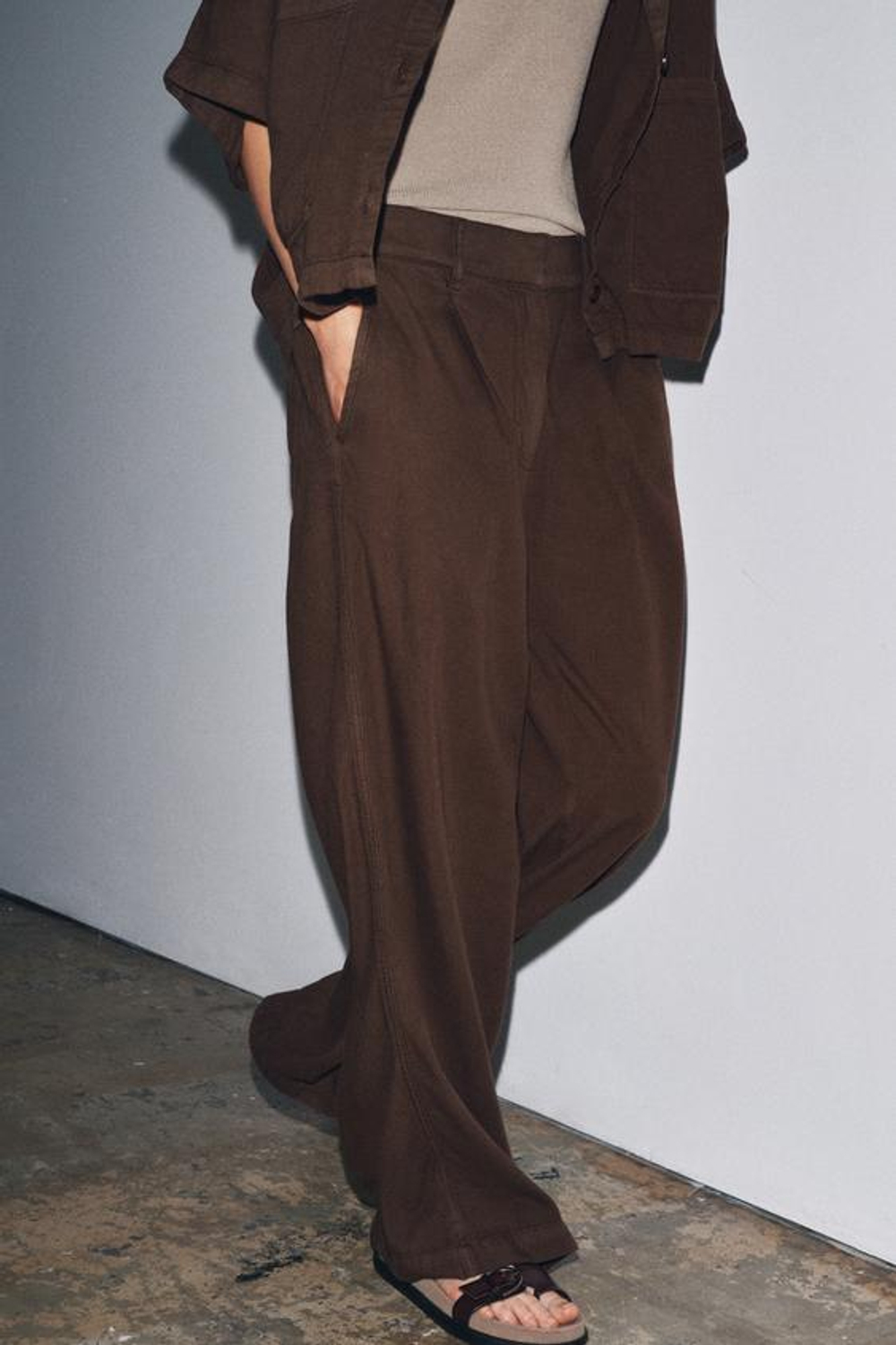 ZARA БРЮКИ-ДЖОГГЕРЫ — ZW COLLECTION, КОРИЧНЕВЫЙ