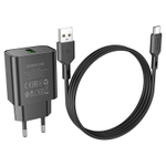 Сетевой адаптер питания BOROFONE BA72A 1USB QC 3.0 + кабель Type-C (черный)