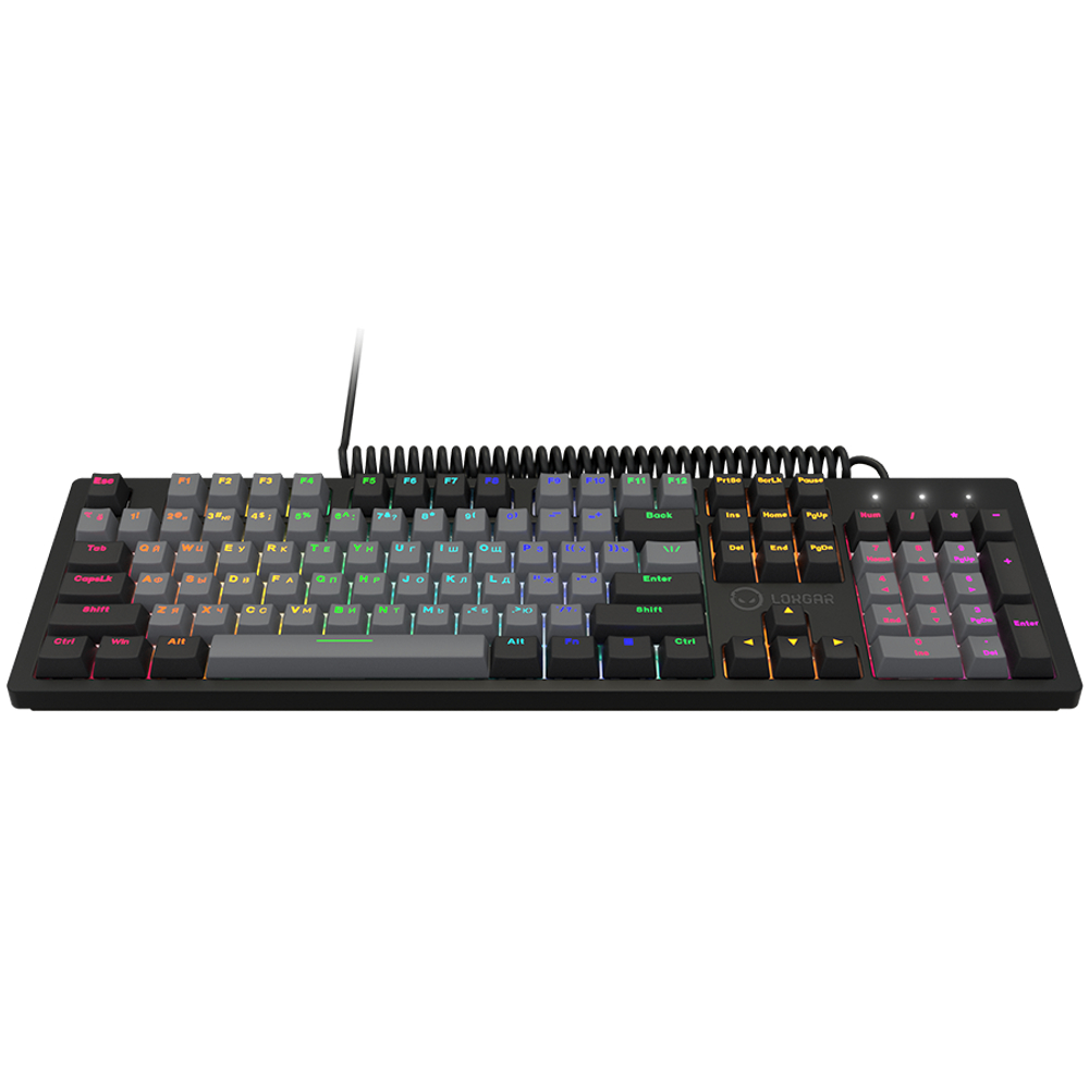 LORGAR Azar 514, Wired mechanical gaming keyboard, RGB backlight, 1680000 colour variations, 18 modes, keys number: 104, 50M clicks, linear dream switches, spring cable up to 3.4m, ABS plastic+metal, magnetic cover, 450*136*39mm, 1.17kg, black, EN+RU layout