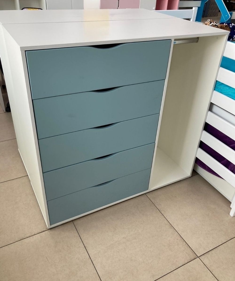 Комод 5 ящиков со штангой МДФ софт белый/ниагара