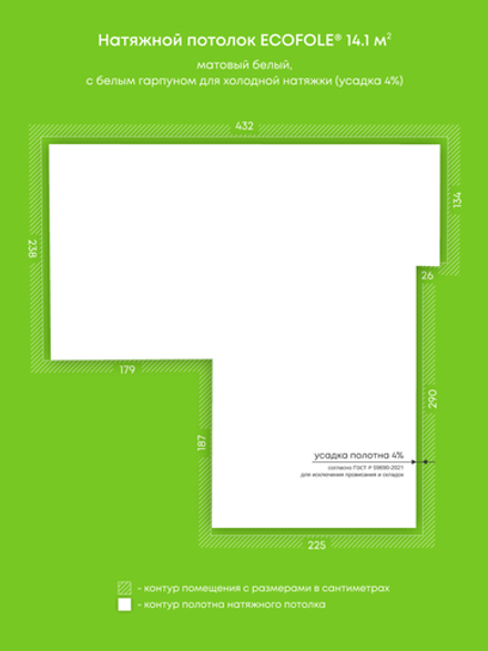 Матовый натяжной потолок 14.1 м2