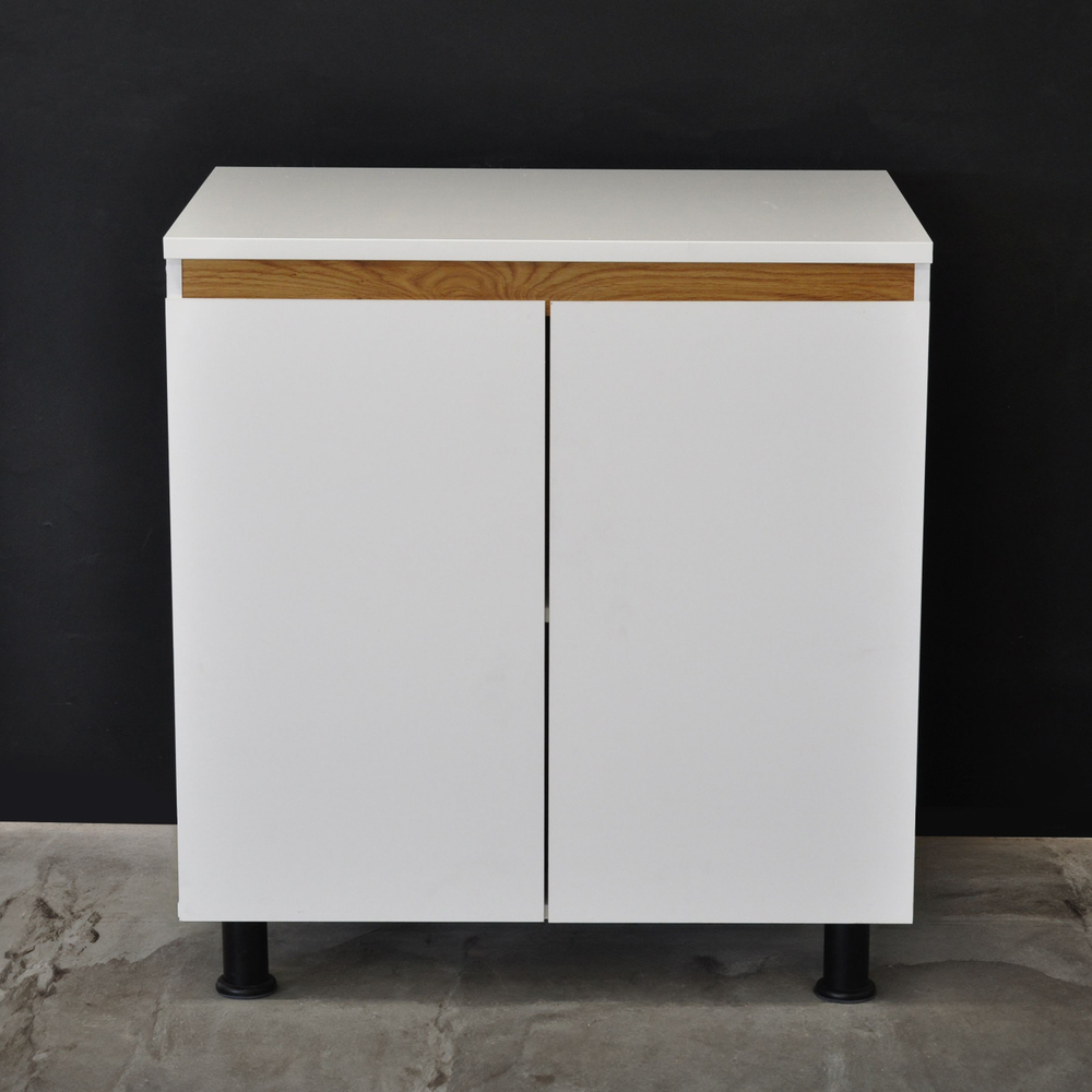 Кухонный модуль напольный 80 см Валенсия 2 двери со столешницей, с дубовой панелью, на ножках / белый, массив дуба