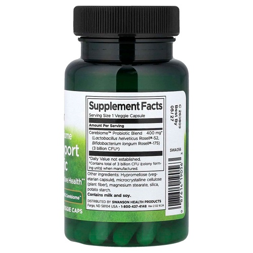 Swanson, Happy Microbiome Stress Support, пробиотик, 3 млрд КОЕ, 30 растительных капсул