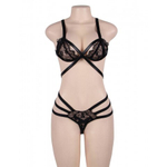 Комплект белья: бра и стринги с ремешками черные (размер XL-2XL)