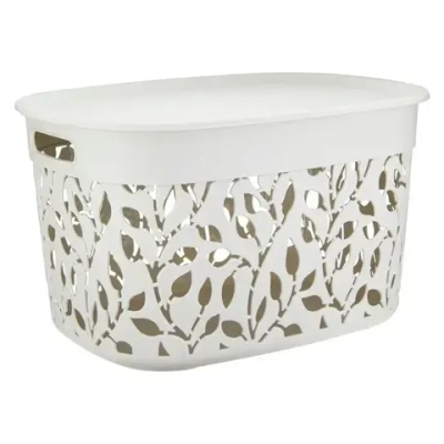 Коробка ФЛОРА 25л с крышкой белый ротанг (комплект 5 шт)