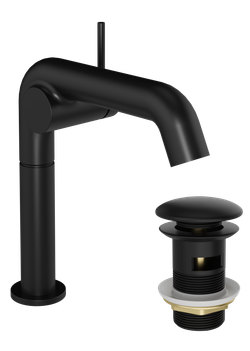 Смеситель для раковины STWORKI Лунд S25010BK + донный клапан SD-001BK матовый черный