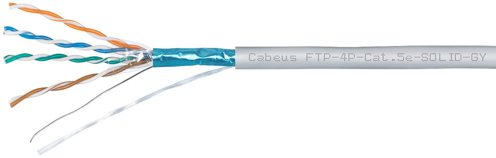 Кабель витая пара F/UTP 5e кат. 4 пары Cabeus FTP-4P-Cat.5e-SOLID-GY-100
