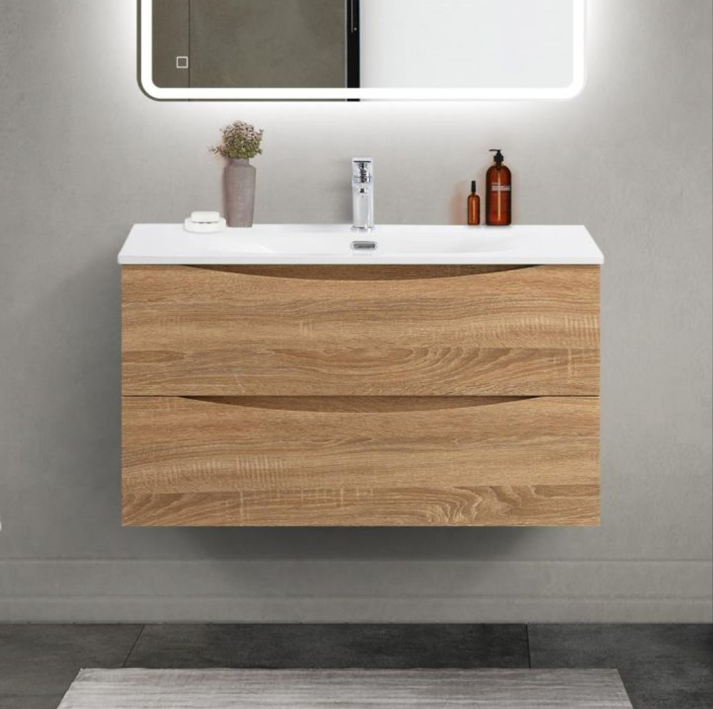 Тумба с раковиной подвесная BelBagno MARINO-CER-MINI-900-2C-SO-WO-P Rovere Bianco, раковина белая BB-8099-3-90